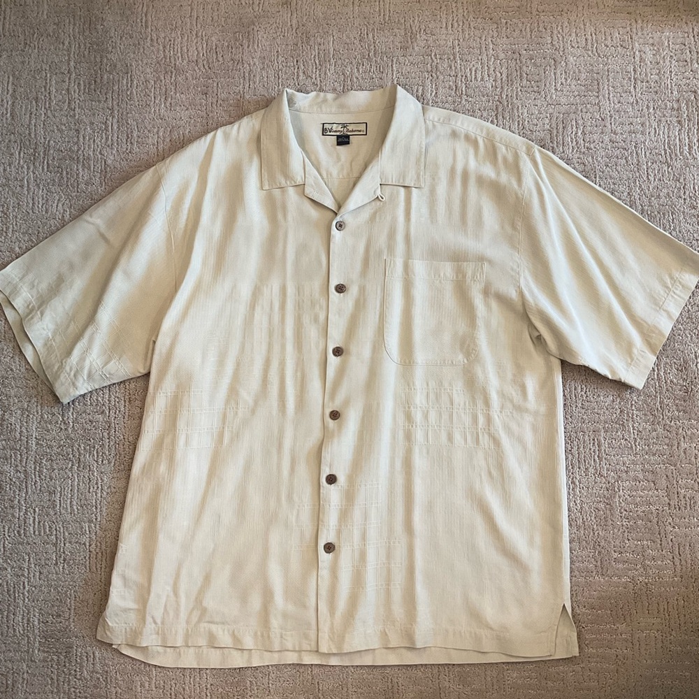 🌴 💫 Tommy Bahama Men Shirt 100% Silk Button Down Cream Resort Coastal XL EUC